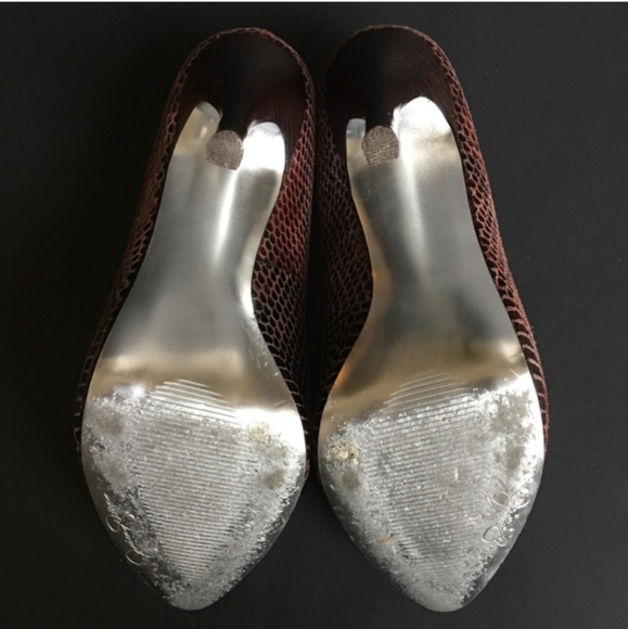 Jessica Simpson Heels Snakeskin Platform Stilettos Burgundy Leather 7.5B 5" - Picture 9 of 9